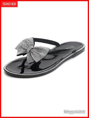 Rhinestone Bow Jelly Flip Flops - Sparkly Summer Sandals